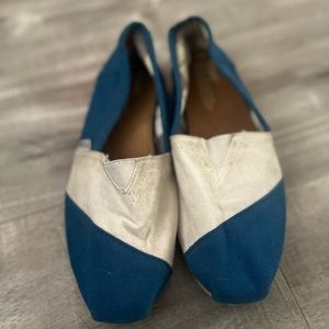 Toms Blue and White Stripe Slip-Ons Size 8